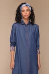 Payal Jain_Blue Denim Collared Side Slit Long Shirt Dress _Online_at_Aza_Fashions