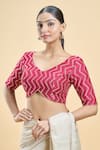 Samyukta Singhania_Pink Georgette Embroidered Dori V-neck Zig-zag Work Saree Blouse _Online_at_Aza_Fashions