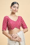 Buy_Samyukta Singhania_Pink Georgette Embroidered Dori V-neck Zig-zag Work Saree Blouse _Online_at_Aza_Fashions