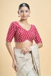 Shop_Samyukta Singhania_Pink Georgette Embroidered Dori V-neck Zig-zag Work Saree Blouse _Online_at_Aza_Fashions