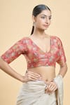 Buy_Samyukta Singhania_Red Banarasi Woven Plunge-v Brocade Saree Blouse _Online_at_Aza_Fashions