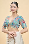 Samyukta Singhania_Multi Color Georgette Embroidered Thread Abstract Floral Print Saree Blouse _Online_at_Aza_Fashions