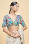 Buy_Samyukta Singhania_Multi Color Georgette Embroidered Thread Abstract Floral Print Saree Blouse _Online_at_Aza_Fashions