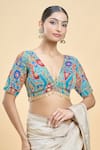 Shop_Samyukta Singhania_Multi Color Georgette Embroidered Thread Abstract Floral Print Saree Blouse _Online_at_Aza_Fashions