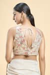 Shop_Samyukta Singhania_Cream Georgette Embroidered Thread Plunge-v Floral Saree Blouse _at_Aza_Fashions