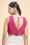 Shop_Samyukta Singhania_Pink Georgette Embroidered Thread Abstract Geometric Pattern Saree Blouse _at_Aza_Fashions