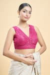 Buy_Samyukta Singhania_Pink Georgette Embroidered Thread Abstract Geometric Pattern Saree Blouse _Online_at_Aza_Fashions