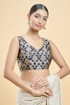 Buy_Samyukta Singhania_Black Banarasi Woven V-neck Floral Pattern Saree Blouse _Online_at_Aza_Fashions