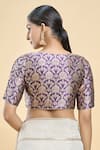 Shop_Samyukta Singhania_Purple Banarasi Embroidered Thread Leaf Floral Pattern Woven Saree Blouse _at_Aza_Fashions