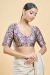 Buy_Samyukta Singhania_Purple Banarasi Embroidered Thread Leaf Floral Pattern Woven Saree Blouse _Online_at_Aza_Fashions