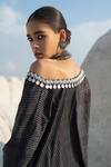 Seeaash_Black American Crepe Printed Polka Dot Safar Cowl Kurta With Pant_Online_at_Aza_Fashions