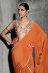 Buy Seeaash Orange Chanderi Embroidered Mirror Plunge-v Amara Pleated Pre-draped Saree Set at Aza Fashions Buy_Seeaash_Orange Chanderi Embroidered Mirror Plunge-v Amara Pleated Pre-draped Saree Set_at_Aza_Fashions