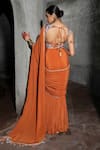 Shop Seeaash Orange Chanderi Embroidered Mirror Plunge-v Amara Pleated Pre-draped Saree Set at Aza Fashions Shop_Seeaash_Orange Chanderi Embroidered Mirror Plunge-v Amara Pleated Pre-draped Saree Set_at_Aza_Fashions