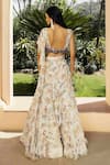 Shop_Seeaash_Ivory Chiffon Printed Crystal Work Asmira Tiered Pre-draped Lehenga Saree Set _at_Aza_Fashions