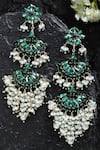 Shop_Bijoux By Priya Chandna_Green Crystal Noor Bloom Danglers _at_Aza_Fashions