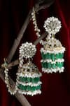 Shop_Bijoux By Priya Chandna_Green Semi Precious Stones Floret Bloom Chandelier Jhumkas _at_Aza_Fashions