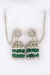 Bijoux By Priya Chandna_Green Semi Precious Stones Floret Bloom Chandelier Jhumkas _Online_at_Aza_Fashions