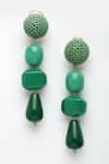 Bijoux By Priya Chandna_Green Resin Beads Drop And Crystal Ball Embellished Danglers _Online_at_Aza_Fashions