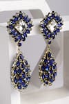 Shop_Bijoux By Priya Chandna_Blue Crystal Glinting Bloom Danglers _at_Aza_Fashions