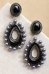 Shop_Bijoux By Priya Chandna_Black Pearl Embellished Dangler Earrings _at_Aza_Fashions