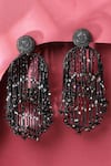 Shop_Bijoux By Priya Chandna_Black Crystal Glass Bead Tasseled Earrings _at_Aza_Fashions