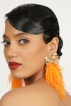 Bijoux By Priya Chandna_Orange Crystal Studded Feather Earrings _Online_at_Aza_Fashions