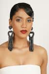 Buy_Bijoux By Priya Chandna_Black Stone Crystal Embellished Heart Tassel Earrings _at_Aza_Fashions