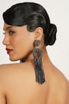 Bijoux By Priya Chandna_Black Stone Crystal Embellished Heart Tassel Earrings _Online_at_Aza_Fashions