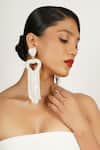 Buy_Bijoux By Priya Chandna_White Stone Heart Tassel Crystal Embellished Earrings _at_Aza_Fashions