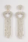 Shop_Bijoux By Priya Chandna_White Stone Heart Tassel Crystal Embellished Earrings _at_Aza_Fashions