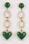 Shop_Bijoux By Priya Chandna_Green Enamel Heart Drop Earrings _at_Aza_Fashions