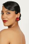 Shop_Bijoux By Priya Chandna_Red Crystal Bead Embellished Stud Earrings _Online_at_Aza_Fashions