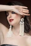 Buy_Bijoux By Priya Chandna_White Bead Floral Tassel Earrings _at_Aza_Fashions