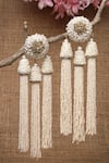 Shop_Bijoux By Priya Chandna_White Bead Floral Tassel Earrings _at_Aza_Fashions