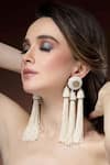 Shop_Bijoux By Priya Chandna_White Bead Floral Tassel Earrings _Online_at_Aza_Fashions