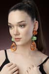 Bijoux By Priya Chandna_Orange Resin Geometric Metallic Earrings _Online_at_Aza_Fashions