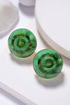 Shop_Bijoux By Priya Chandna_Green Foil Resin Round Earrings _at_Aza_Fashions