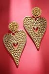 Shop_Bijoux By Priya Chandna_Gold Plated Crystals Embellished Heart Dangler Earrings _at_Aza_Fashions