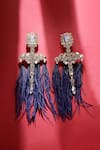 Shop_Bijoux By Priya Chandna_Silver Plated Crystal Feather Embellished Dangler Earrings _at_Aza_Fashions