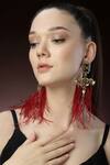 Bijoux By Priya Chandna_Gold Plated Crystal Feather Dangler Earrings _Online_at_Aza_Fashions