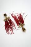 Bijoux By Priya Chandna_Gold Plated Crystal Feather Dangler Earrings _at_Aza_Fashions