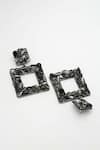 Shop_Bijoux By Priya Chandna_Black Crystal Square Motif Carved Earrings _Online_at_Aza_Fashions