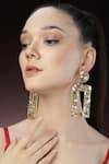 Bijoux By Priya Chandna_Gold Plated Crystal Rectangle Motif Carved Earrings _Online_at_Aza_Fashions