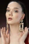 Buy_Bijoux By Priya Chandna_Gold Plated Crystal Rectangle Motif Carved Earrings _Online_at_Aza_Fashions