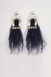 Shop_Bijoux By Priya Chandna_Blue Crystal Contrast Feather Dangler Earrings _at_Aza_Fashions