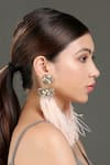 Buy_Bijoux By Priya Chandna_Pink Crystal And Feather Dangler Earrings _at_Aza_Fashions