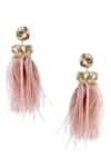 Shop_Bijoux By Priya Chandna_Pink Crystal And Feather Dangler Earrings _at_Aza_Fashions