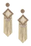 Shop_Bijoux By Priya Chandna_Gold Plated Shell Diamond Shaped Tassel Drop Earrings _at_Aza_Fashions