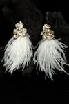 Shop_Bijoux By Priya Chandna_White Pearl Feather Tasselled Earrings _at_Aza_Fashions