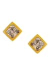 Shop_Bijoux By Priya Chandna_Yellow Crystal Diamond Shaped Studs _at_Aza_Fashions